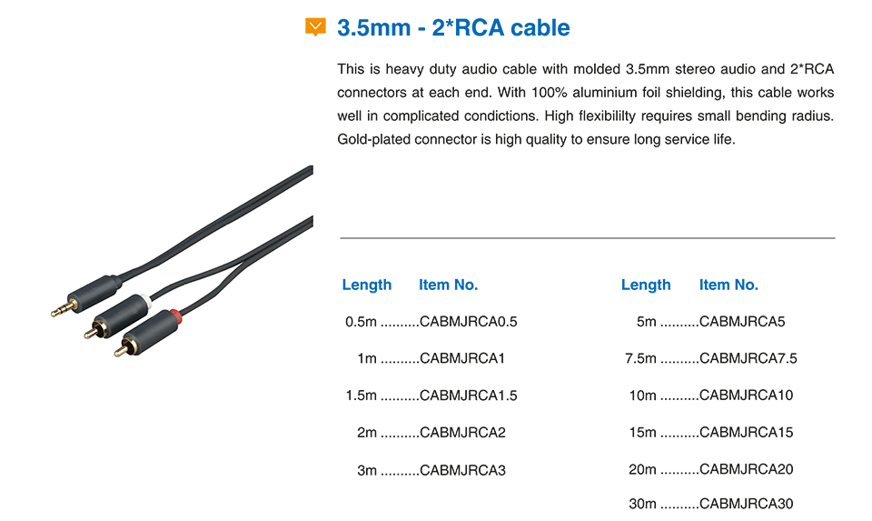 3.5mm – 2*RCA cable