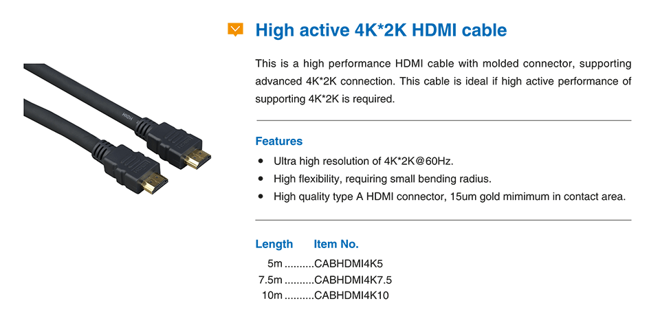 High active 4k*2k HDMI cable