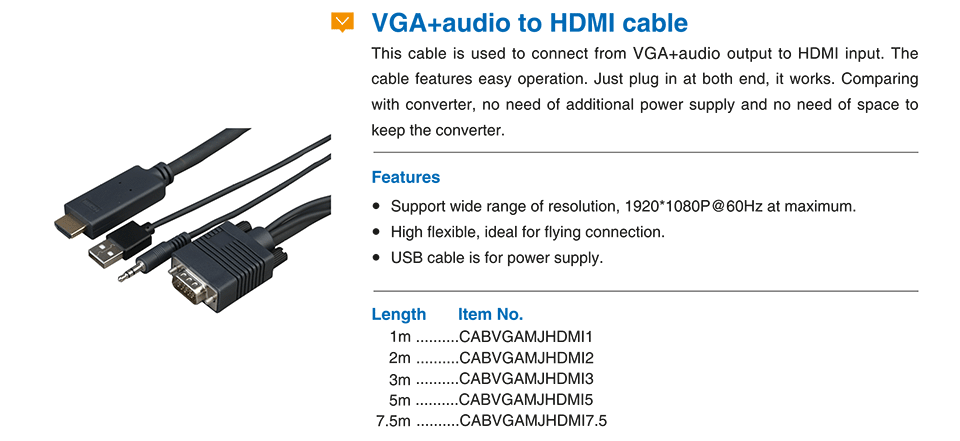 VGA+audio to HDMI cable
