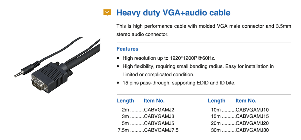Heavy duty VGA+audio cable