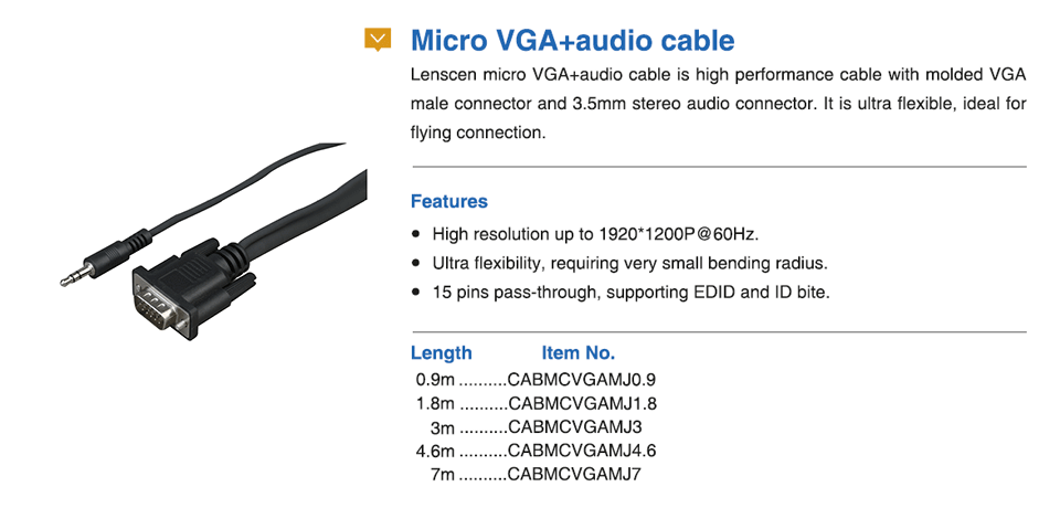 Micro VGA+audio cable